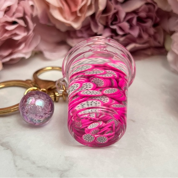 Boho Chic Dragon Fruit Infused Water Drink Keychain Charm - Picture 7 of 17